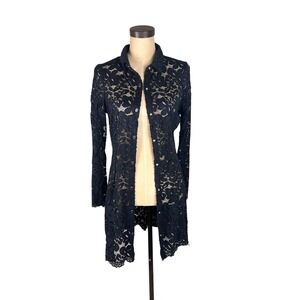 Y2K Black Lace Mini Dress Vertigo Collection Floral Button Front Long Sleeve S